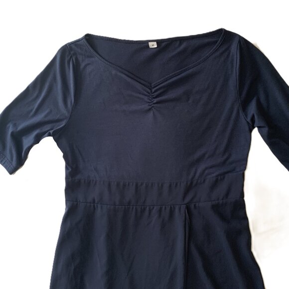 Navy Blue Midi Dress with Chiffon Skirt Size M - Picture 4 of 6
